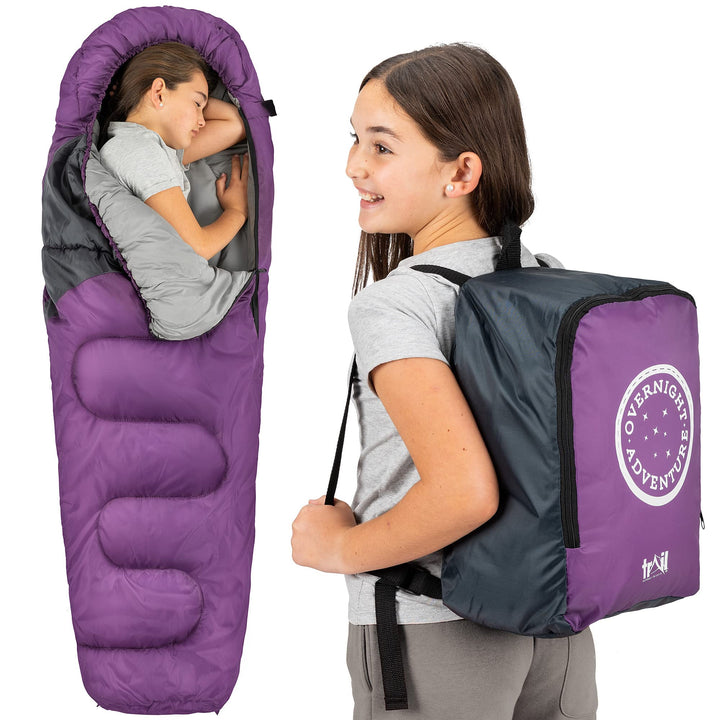 Trail Schlafsack Kinder Mumienschlafsack als Schlafsack 3 Jahreszeiten für Camping – 300gsm – für Ju