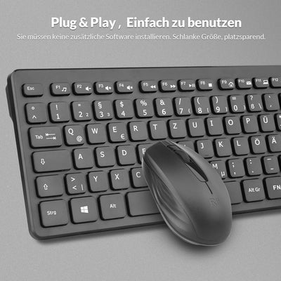 Rii Tastatur Maus Set kabellos, Funktastatur mit Maus, Wireless Keyboard and Mouse, Für PC/Laptop/Wi