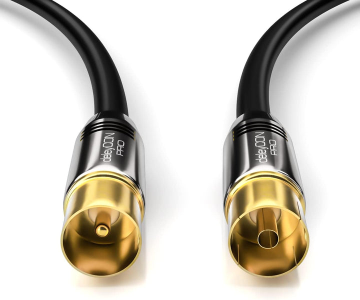 deleyCON 10m TV Antennenkabel Koaxialkabel TV Kabel HDTV FULL HD - TV-Stecker zu TV-Buchse - Metalls
