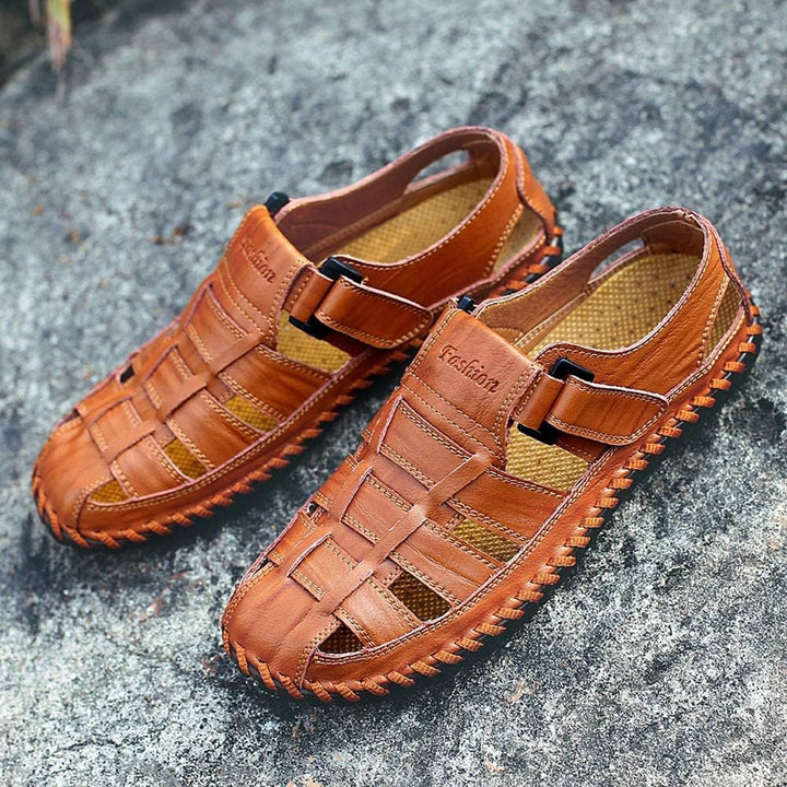 Moodeng Herren Sandalen Outdoor Leder Sommer Outdoorsandalen Sport Trekking Strand Geschlossene Klet