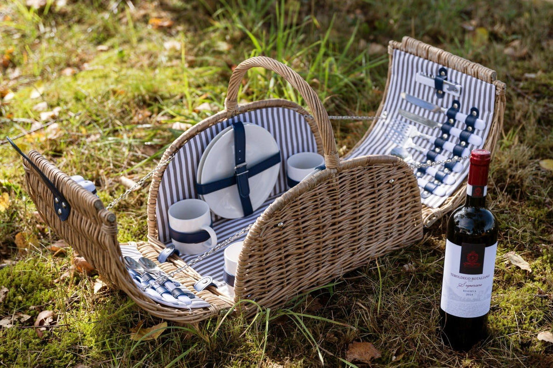 Picknickkorb für 4 Personen blau/weiss 41 x 33 x 29 cm