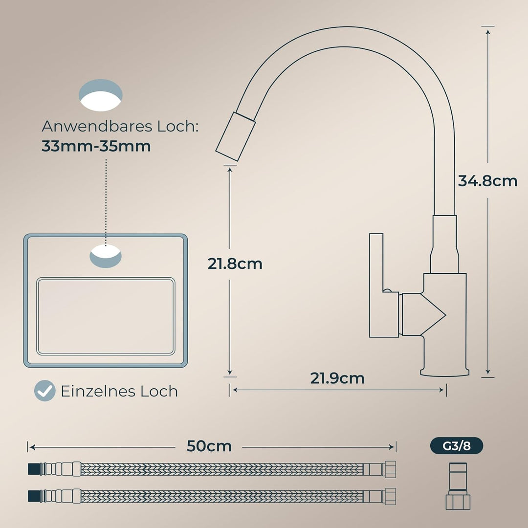 FORIOUS Flexible Wasserhahn Küche, 360° Drehbar Küchenarmatur 1 Loch Spülenarmatur, Einhebelmischer