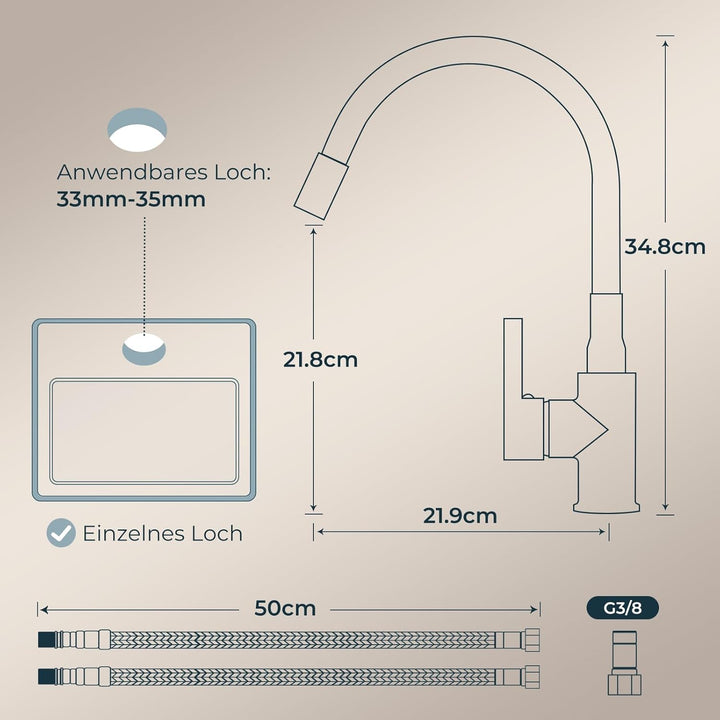 FORIOUS Flexible Wasserhahn Küche, 360° Drehbar Küchenarmatur 1 Loch Spülenarmatur, Einhebelmischer