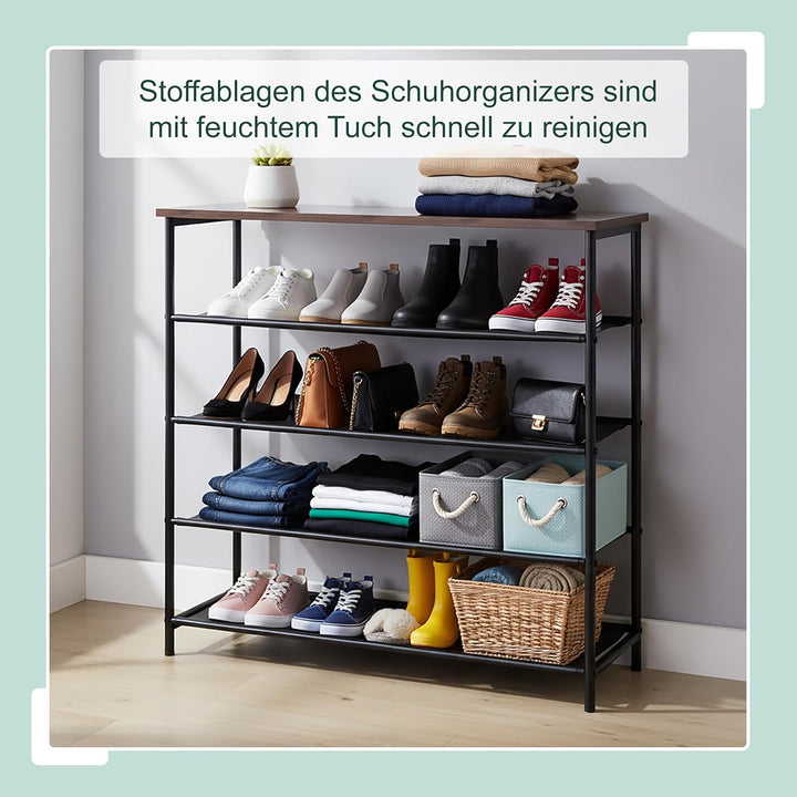 Relaxdays Schuhregal, HBT: 75x75x30 cm, 4 Vliesebenen für 12 Paar Schuhe, Ablage, Industrial Schuhab
