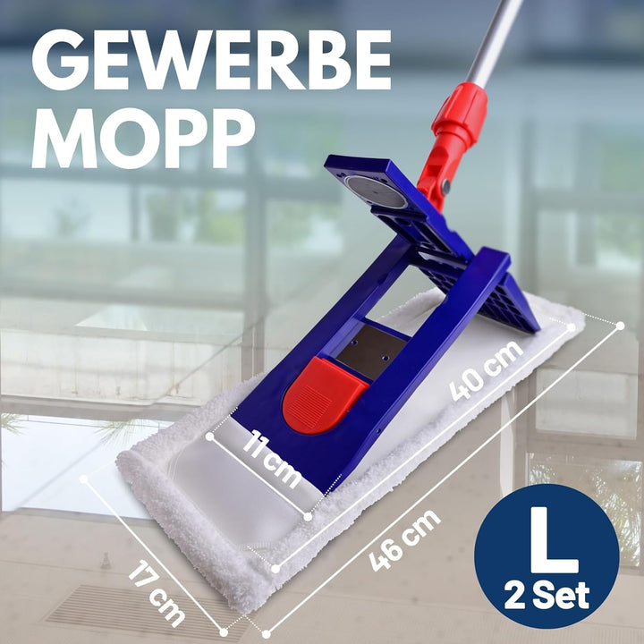 Sonty 2 Stück Wischmopp Set 40cm, Klapphalter Magnet, Mopstange Alu, Microfaser Mopp (2), 2