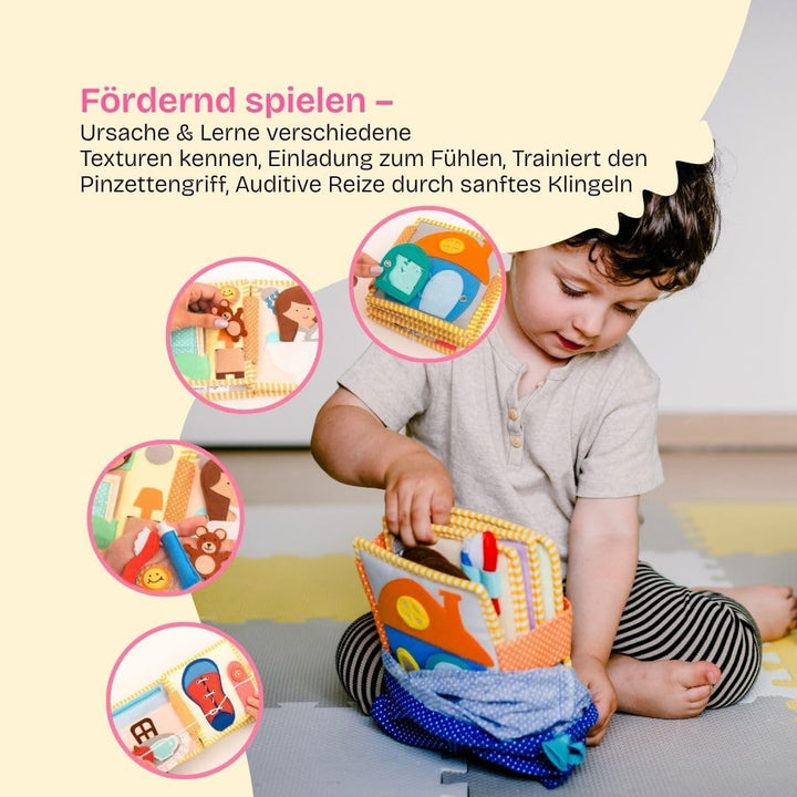 Jolly Designs 6-seitiges Mini Quiet Book Home Sweet Home- Montessori Lernspielzeug Tus Hochwertigem