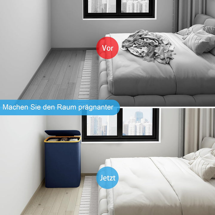 AdelDream 160L Wäschekorb mit Deckel 3 Fächer Wäschekorb Wäschesack schmal - Wäschesortierer Wäscheb