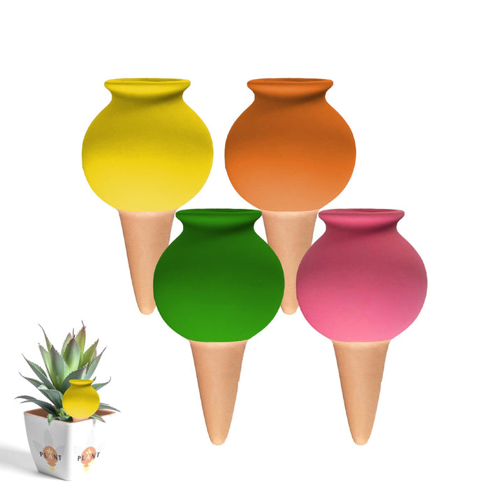 RoseFlower Tonkegel Bewässerung, 4er Set, Tontöpfe Deko, je 100 ml Volumen, Giesskugel für Zimmerpfl