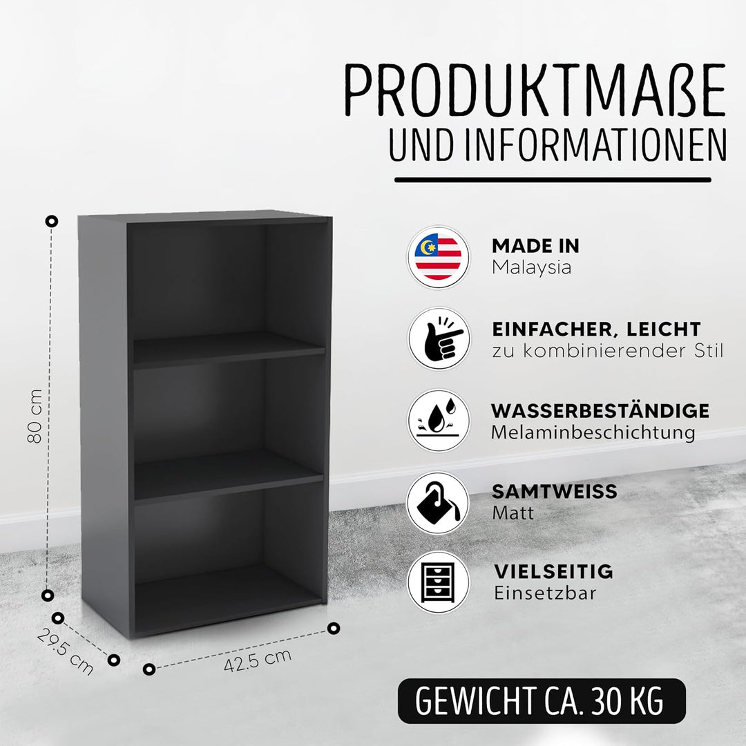 habeig Tube Bücherregal Standregal 3 Fächer Belastung Regalboden 30kg Standregal (80 x 42,5 x 29,5 c