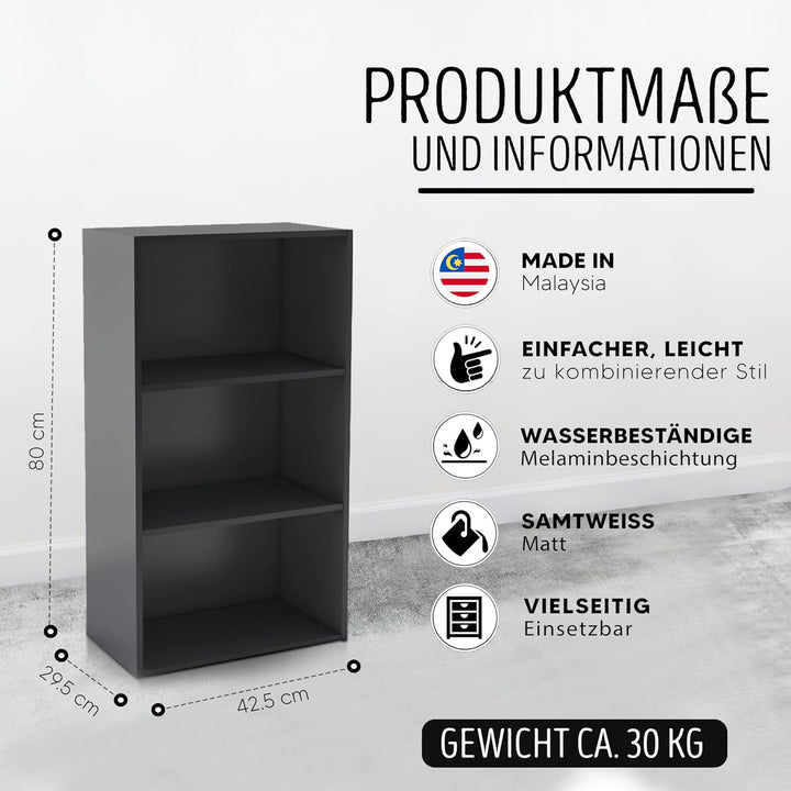 habeig Tube Bücherregal Standregal 3 Fächer Belastung Regalboden 30kg Standregal (80 x 42,5 x 29,5 c
