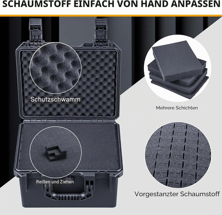 Lykus HC-2830 Wasserdicht Koffer mit anpassbar Rasterschaumstoff, Innengrösse 28,2x22,2x16,6 cm, Gee