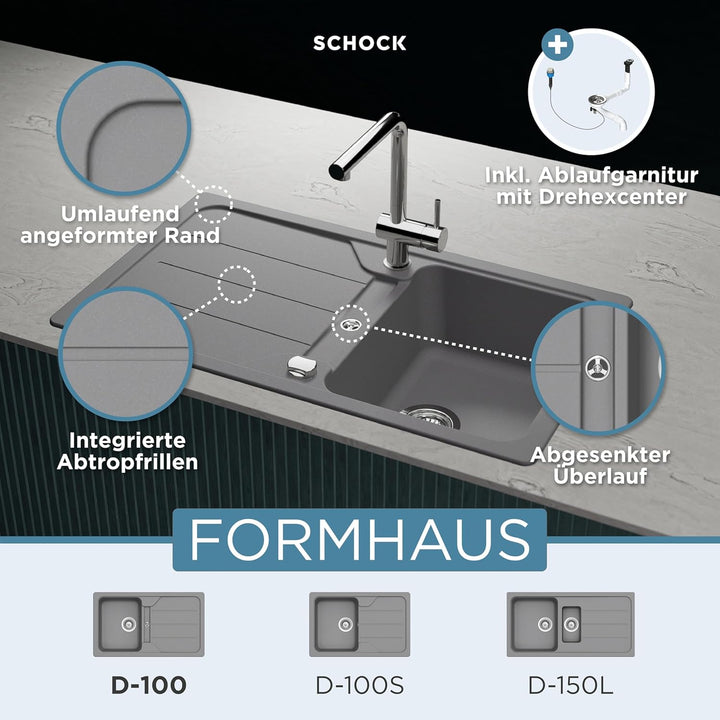 SCHOCK Küchenspüle 86 x 50 cm Formhaus D-100 Croma - CRISTALITE Granitspüle ab 45 cm Unterschrank-Br