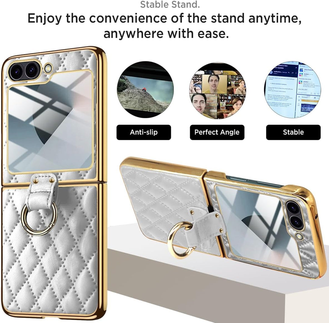 Miimall Lederhülle Kompatibel mit Samsung Galaxy Z Flip 6/Flip7 FE Hülle mit Kameraschutz+Ring Ständ