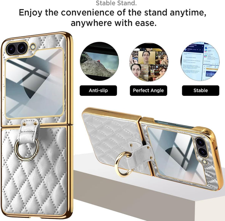 Miimall Lederhülle Kompatibel mit Samsung Galaxy Z Flip 6/Flip7 FE Hülle mit Kameraschutz+Ring Ständ