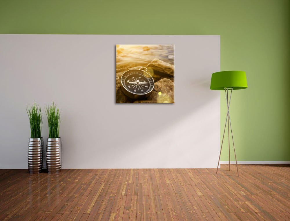 schöner Kompass Reiselust, Format: 70x70 auf Leinwand, XXL riesige Bilder fertig gerahmt mit Keilrah