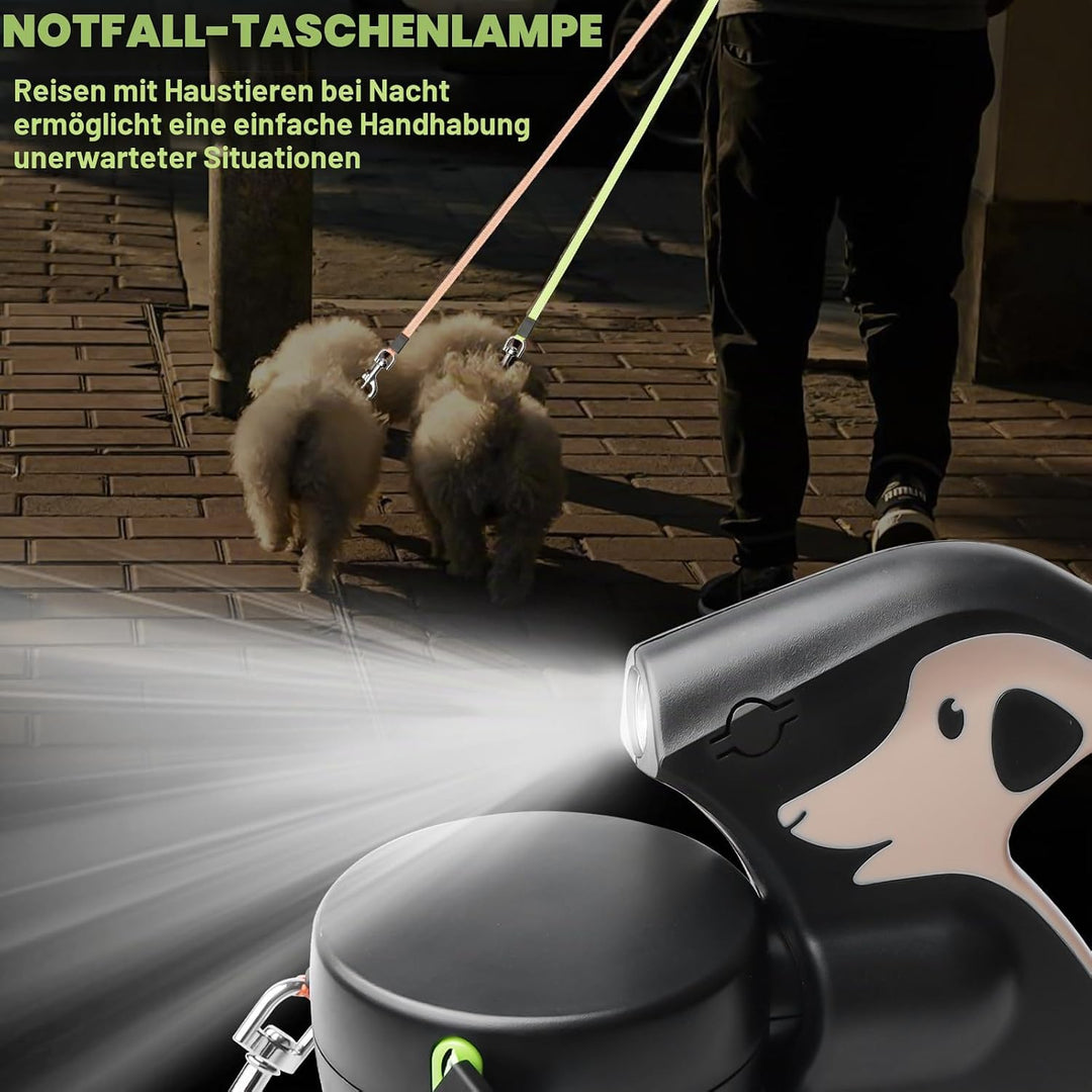 Doppelte Einziehbare Hundeleine, Rollleine Mit Led Licht, Ausziehbare Doppel Hundeleine Für 2 Hunde,
