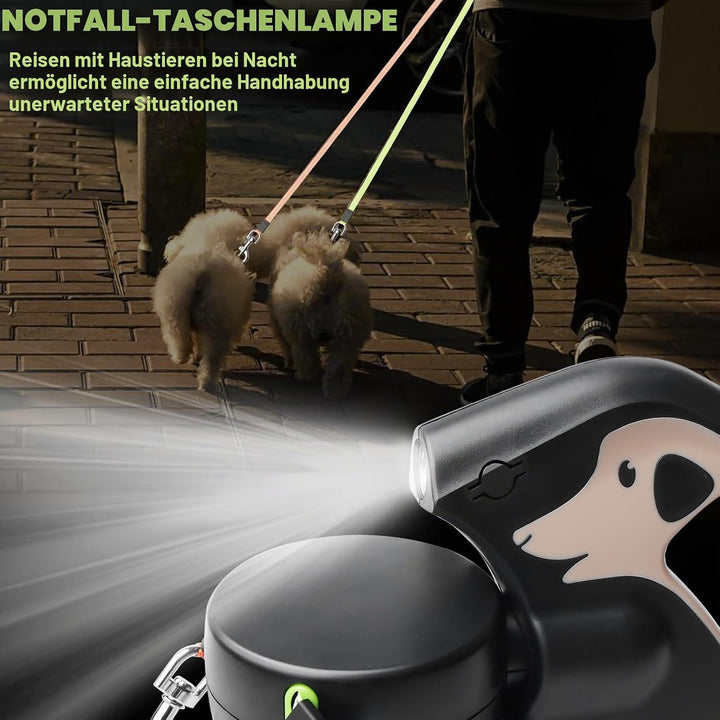Doppelte Einziehbare Hundeleine, Rollleine Mit Led Licht, Ausziehbare Doppel Hundeleine Für 2 Hunde,