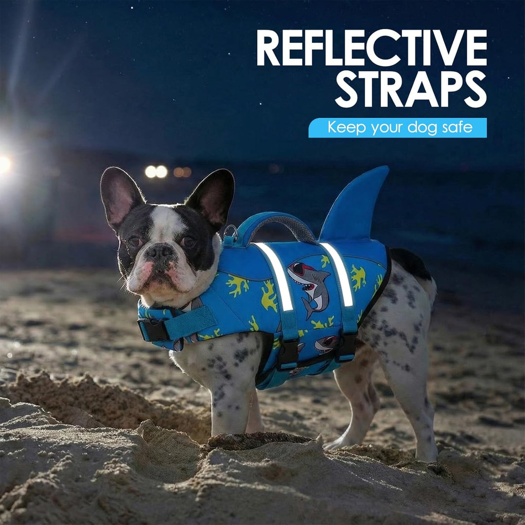 AOFITEE Schwimmweste Hund Mittel, Hoher Auftrieb Hundeschwimmweste Hai, Verstellbar & Ripstop Rettun