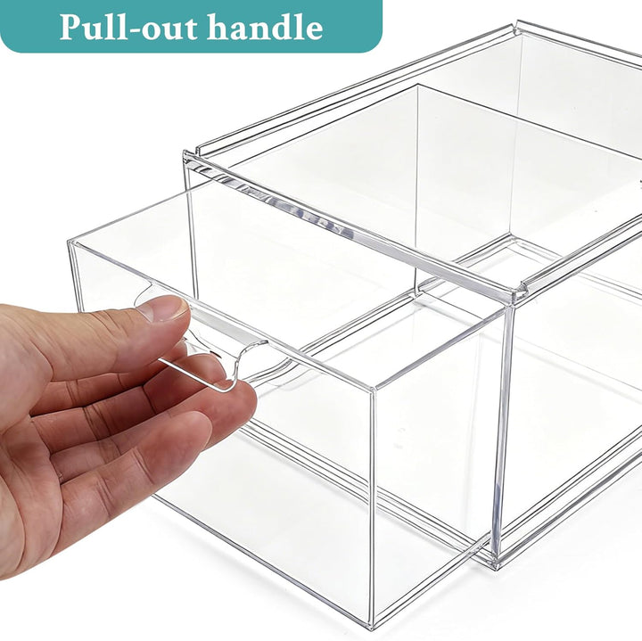 4Pack Grosse Stapelbare Aufbewahrungsschubladen, transparente Acryl-Schubladenorganisatoren mit Grif