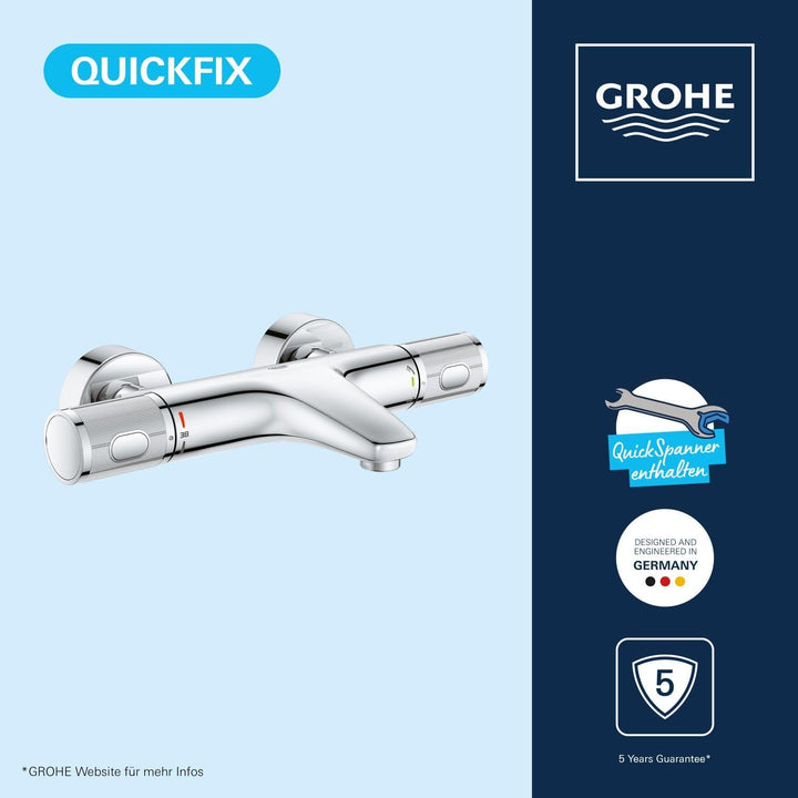 GROHE Precision Feel - Thermostat-Wannenbatterie (‎wassersparend, Temperaturbegrenzung, Wandmontage,