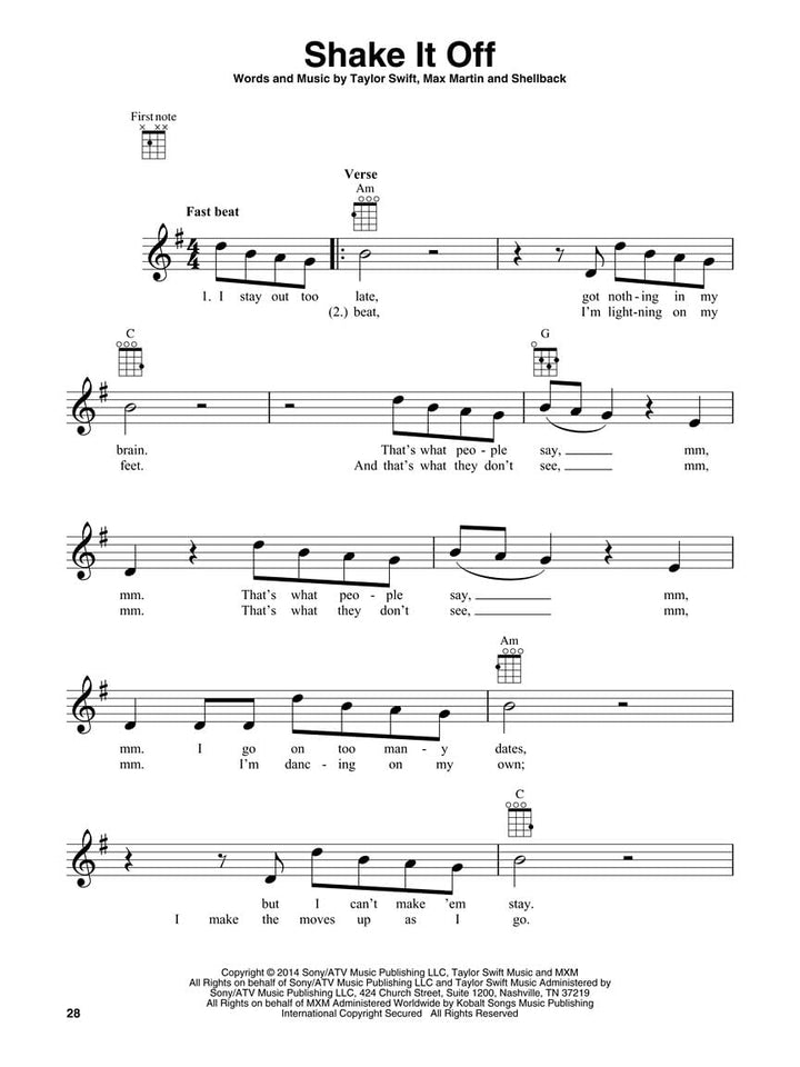 Taylor Swift 1989: Songbook für Ukulele, Taschenbuch
