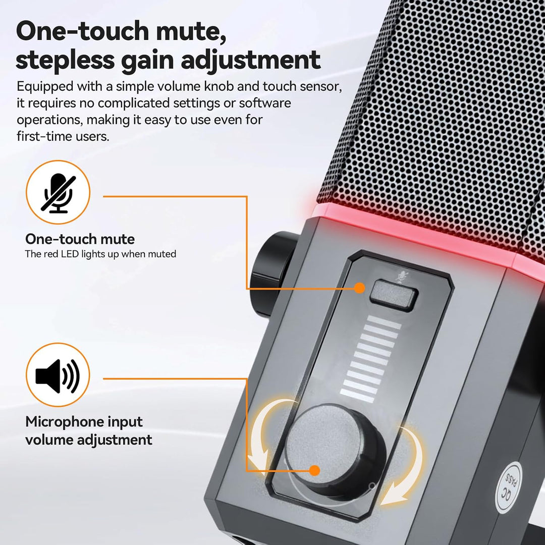 ELUTENG USB Mikrofon für PC, 14mm Kondensatormikrofon mit RGB Beleuchtung USB-C Kabel für PC, Tisch