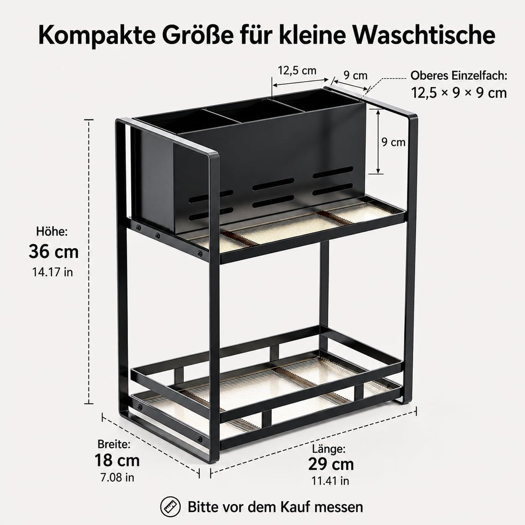 Kosmetik Organizer mit Föhnhalter, 2 Ebenen Badezimmer Organizer aus Metall, Make Up Organizer für S