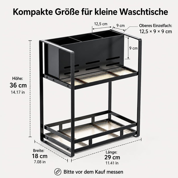 Kosmetik Organizer mit Föhnhalter, 2 Ebenen Badezimmer Organizer aus Metall, Make Up Organizer für S