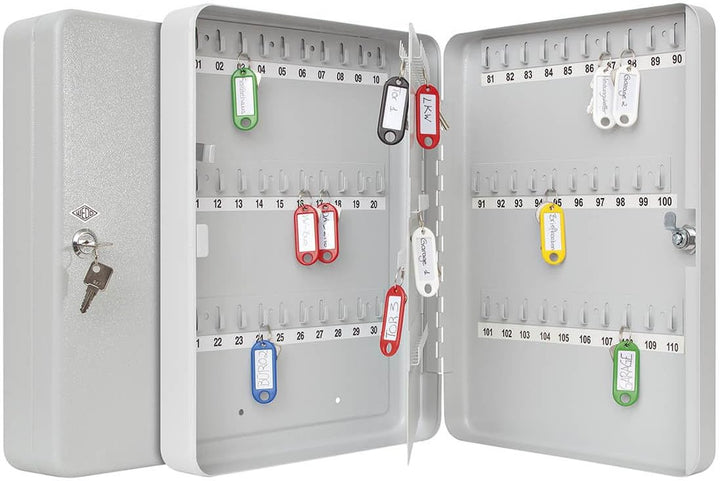 Wedo 10260837X Schlüsselschrank (für 110 Schlüssel, pulverbeschichtetes Stahlblech 28 x 6 x 37 cm, S