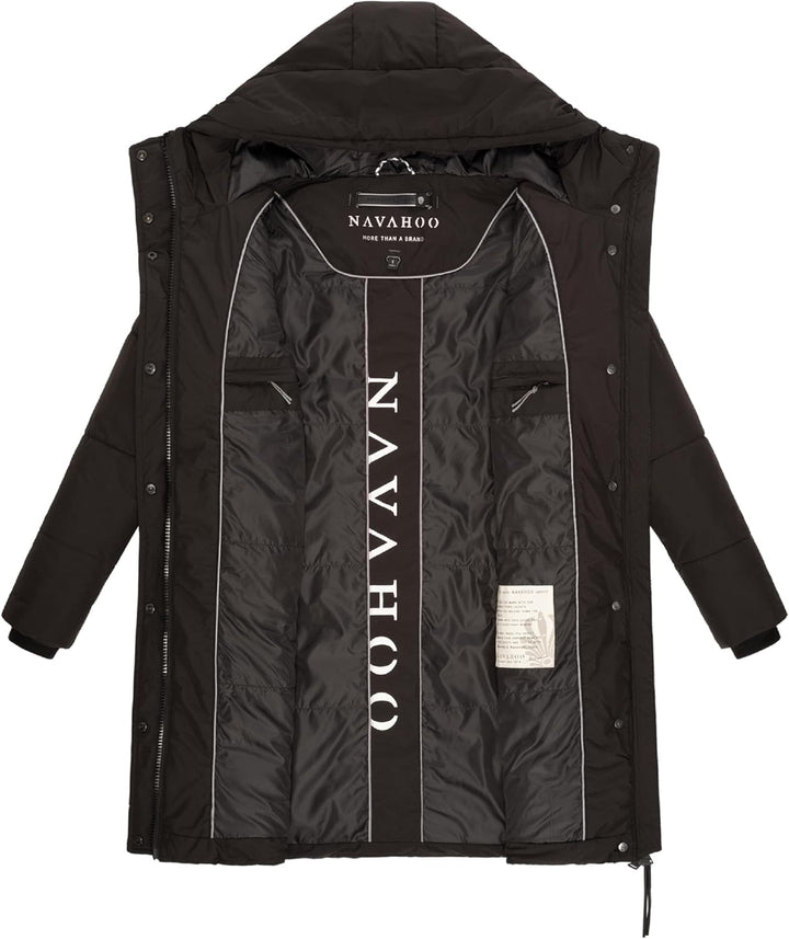 Navahoo Damen Wintermantel kurzer Steppmantel mit Kapuze Zuckertatze XIV XS-XXL XS Schwarz, XS Schwa