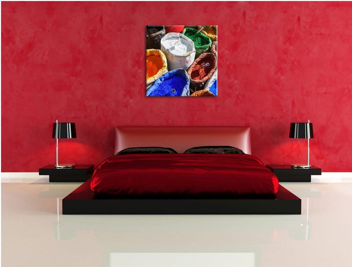 Farbpigmente, Format: 70x70 auf Leinwand, XXL riesige Bilder fertig gerahmt mit Keilrahmen, Kunstdru
