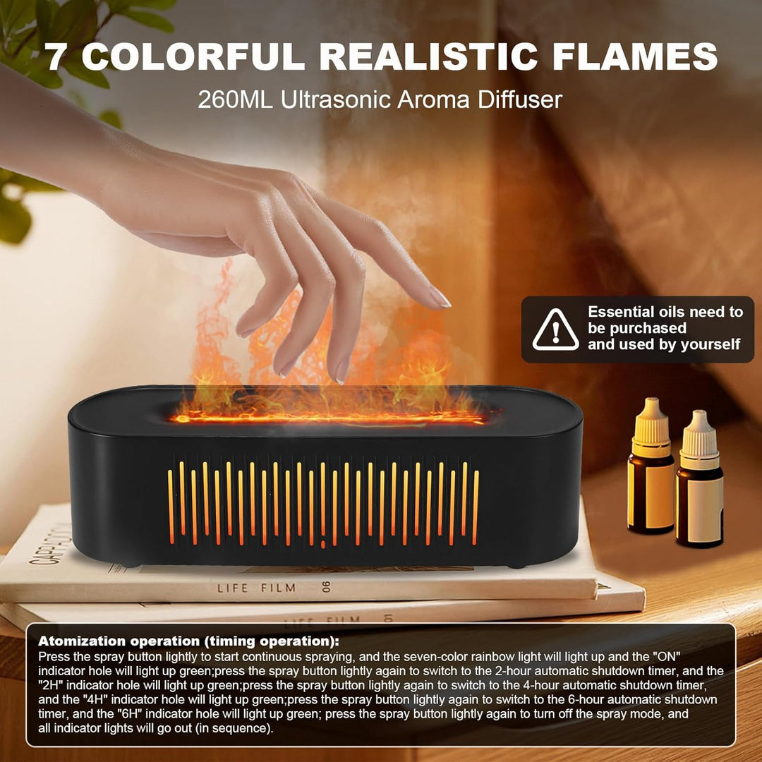 Vulkan Luftbefeuchter Flammen Aroma Diffusor: 260ml Aromatherapie Luftbefeuchter 7 Farbige Nachtbele