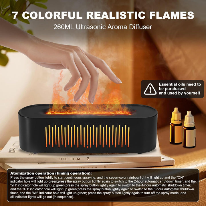 Vulkan Luftbefeuchter Flammen Aroma Diffusor: 260ml Aromatherapie Luftbefeuchter 7 Farbige Nachtbele