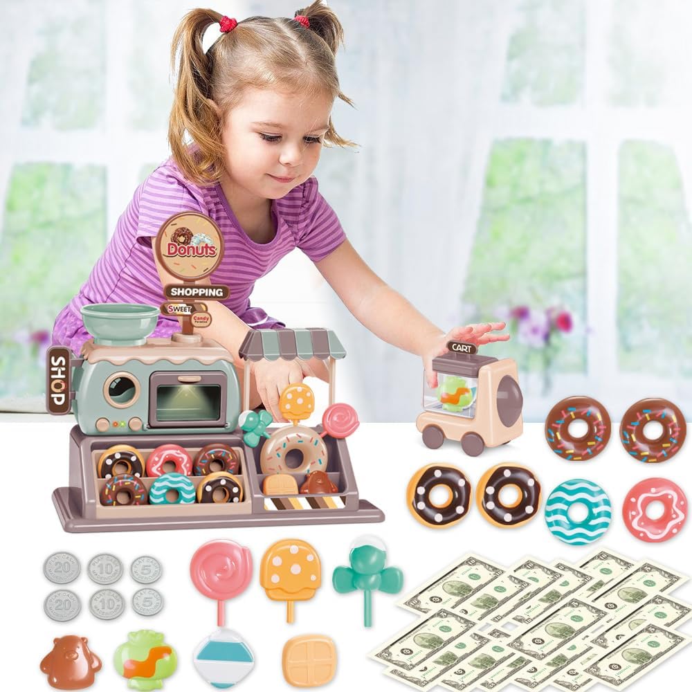 Donut Spielzeug Süsswarenladen Realistischer funktionaler Donut Ofen mit Licht und Sound Tragekorb S