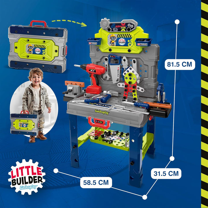 Kinderplay Kinder Werkbank 132 TLG mit Werkzeugset und Bohrmaschine, Werkstatt für Kinder ab 3 Jahre