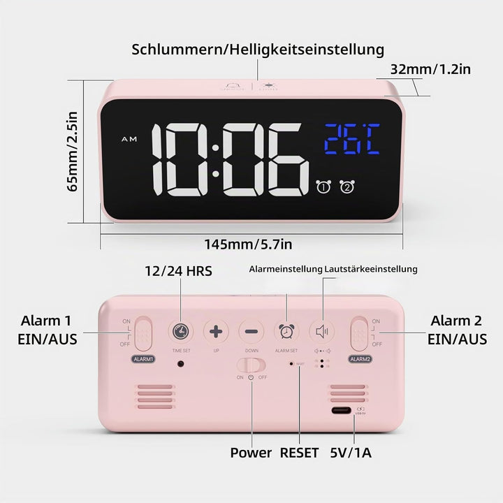 HOMVILLA Wecker, Wecker Digital mit Grosse LED Temperaturanzeige, Digitaler Wecker mit Dual Alarm, S