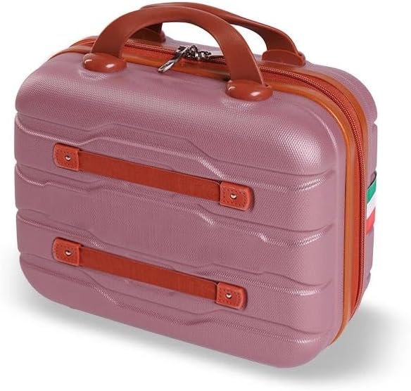 BERTOO Firenze Damen-Reisekoffer aus pinkfarbenem ABS-Hartschalen-Kunststoff mit Gepäckgurt Rosegold
