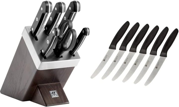 ZWILLING Selbstschärfender Messerblock, 7-tlg, Gourmet & 1002672 Messer-Set, 6-tlg, Küchenmesser, Kl