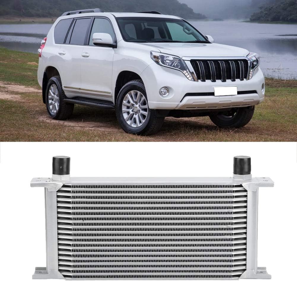 BOROCO Ölkühler 19 Reihen AN10 Anschluss Set Universal Zusatz Kühlung Extern Oil Cooler (Silber)
