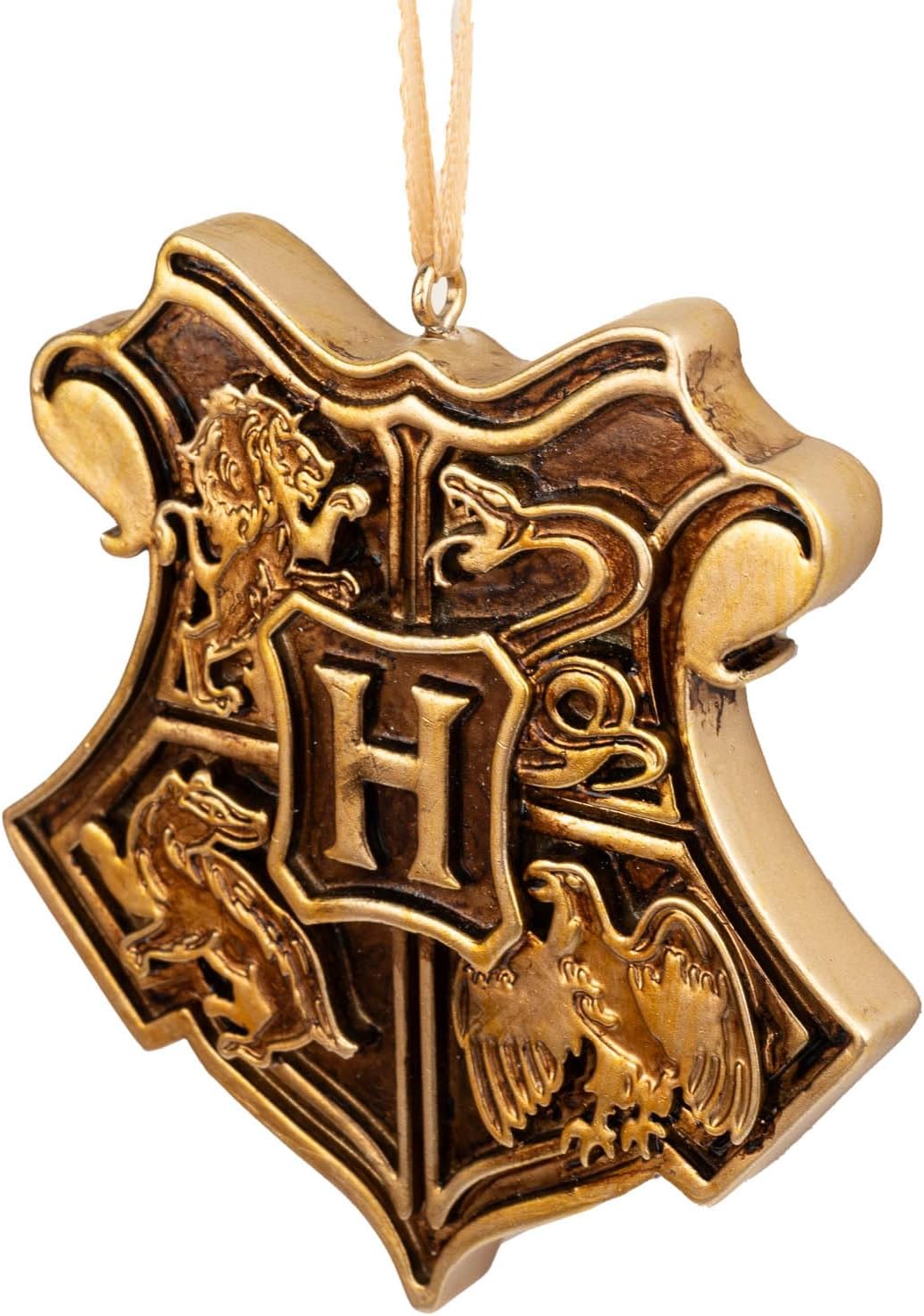 Grupo Erik Christbaumschmuck Figuren Set Goldener Golden Snitch Nimbus 2000 und Hogwarts Wappen 3 We