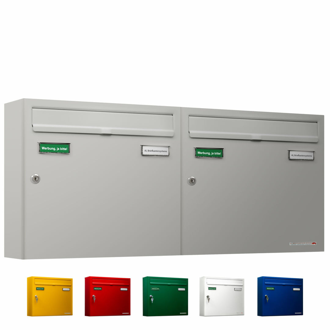 AL Briefkastensysteme Basic 2er Briefkasten RAL 9006 Weiss Aluminium Silber Edelstahl-farbig 2 Fach