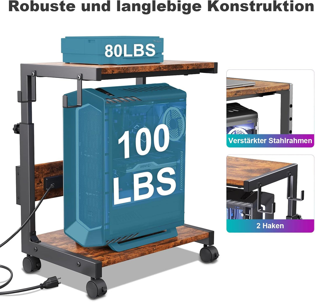 Höhenverstellbarer Computer-Tower-Ständer mit 2-stöckigem ATX-Gehäuse, bodenstehender Computerstände