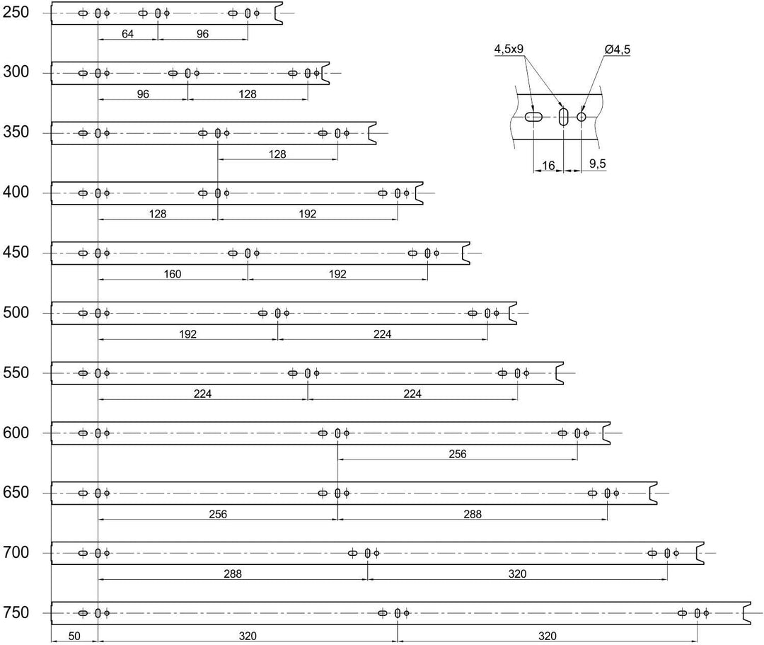 SOTECH 4 Paar (8 Stück) Vollauszüge KV3-45-H45-L700-NF schwarz 700 mm (eingeschoben) Schubladenschie