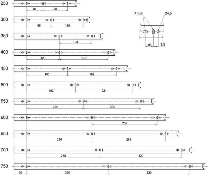 SOTECH 4 Paar (8 Stück) Vollauszüge KV3-45-H45-L500-NF schwarz 500 mm (eingeschoben) Schubladenauszü