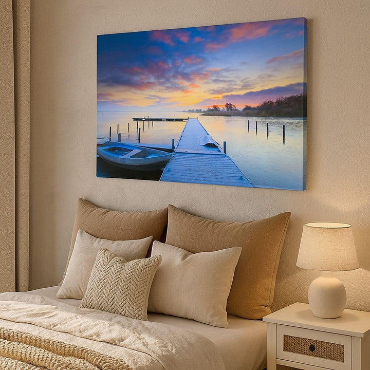 Bilder auf Leinwand 100x70cm Leinwandbild Niederlande Natur Meer Sonnenuntergang Gross Wanddeko Bild