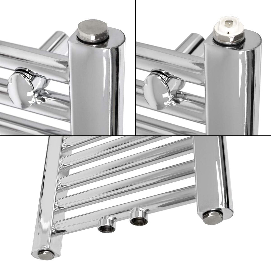 ECD Germany Badheizkörper Mittelanschluss 300 x 1400 mm Chrom gerade mit Thermostat und Anschlussgar