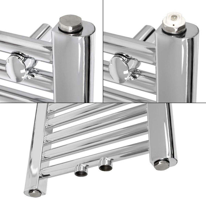 ECD Germany Badheizkörper Mittelanschluss 300 x 1400 mm Chrom gerade mit Thermostat und Anschlussgar