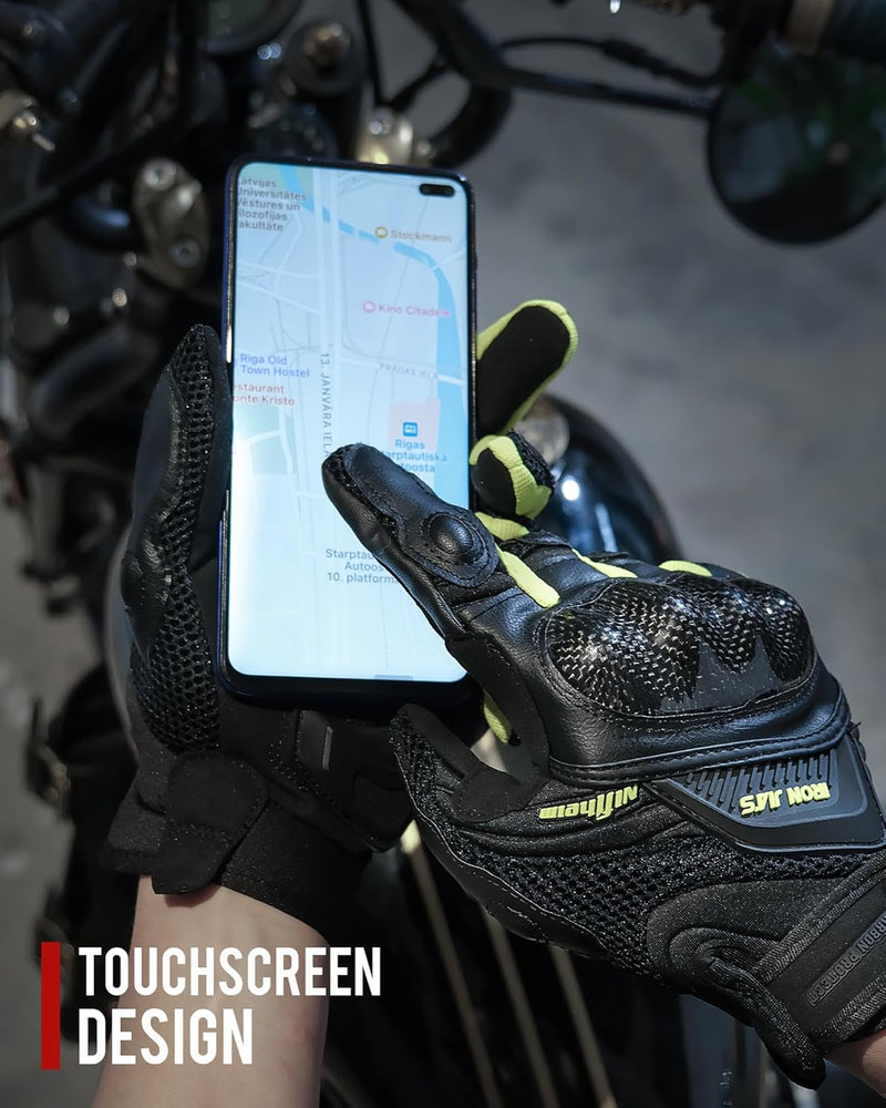 Motorradhandschuhe Atmungsaktive Motorradhandschuhe Leder Vollfinger Knöchelschutzpolster Touchscree