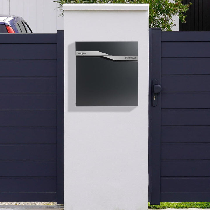 Forgard Briefkasten Anthrazit mit Zeitungsfach (RAL 7016), personalisiert, Postkasten Modern aus Zin