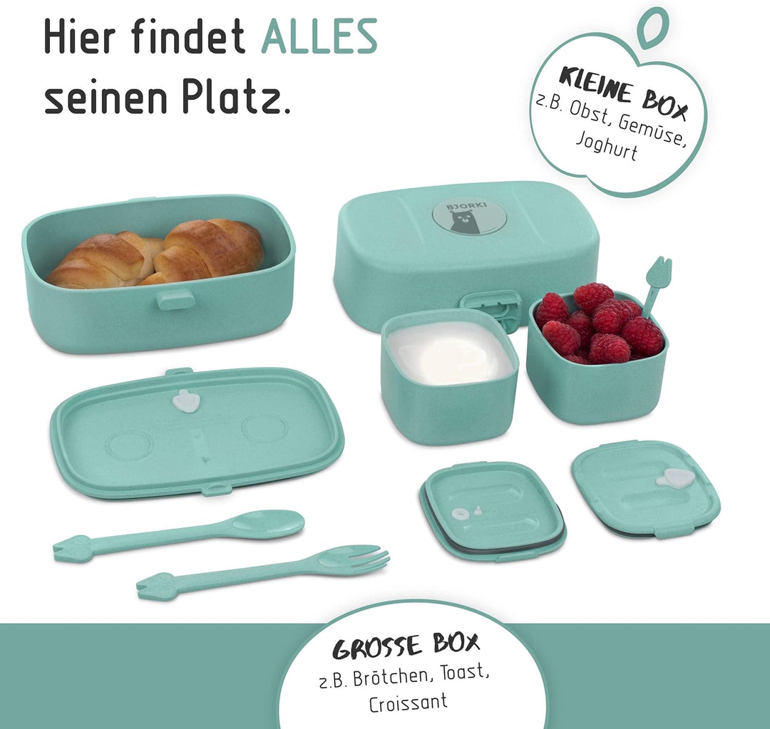 BJORKI® Bento Box für Kinder inkl. Bonus Namensticker - Auslaufsichere Lunchbox mit Fächern - Nachha